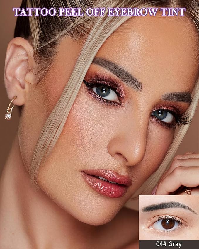 Easy Peel Off Eyebrow Gel Kit, 2 Pcs Gray Tattoo Eyebrow Gel Easy Peel Off with Brow Razor, Long-Lasting Waterproof Sweatproof Eye Brows Tinting Kit for Women, Tinted Brow Glue for All Skin Types-04#
