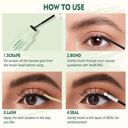 Lash Bond and Seal 10ML Comfortable Cluster Glue - Waterproof, Latex-Free for Sensitive Eyes - Strong, Gentle Lash Glue (Black)