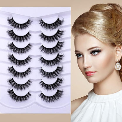 Fluffy False Eyelashes Cat Eye Wispy 3D Faux Mink Lashes Fake Eyelashes Strip - 7 Pairs, Z01