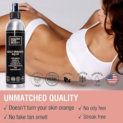 Self Tanner Oil & Tan Extender Lotion with Hyaluronic Acid and Organic Oils - Create and Extend Beautiful Sunless Tan