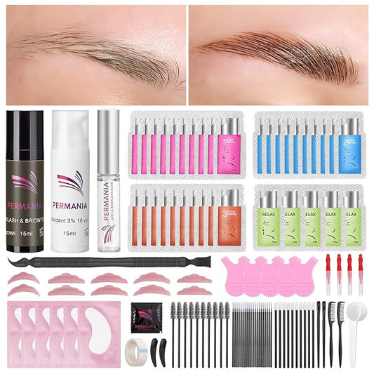 PERMANIA Brow Lamination with Brown Color Kit, Lash Lift & Eyebrow 4 IN 1 Brown Coloring Make Eyelash Perm Voluminous and Curl for Salon & Home Lasts up to 6 Weeks(Brown)