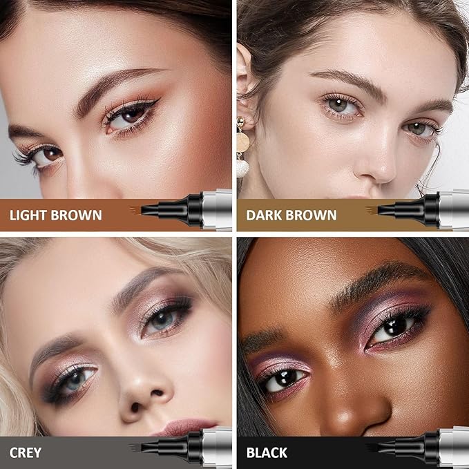 Microblading Eyebrow Pen - Eyebrow Pencil Magical 2-in-1 Dual-Ended Brow Pencils with 4-Fork-Tip & Precise Brush-Tip, Create Natural Hair-Like Brows & Eyeliner for Women, Last All-Day (Dark Brown)