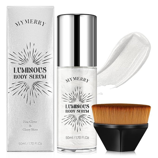 Body Shimmer Oil, Liquid Highlighter Bronzer Body Glitter Oil Long Lasting Moisturizing for Face Makeup Lotion Illuminate Serum Glow Shimmer Skin 50ml/1.7 Fl Oz（Shining White #03）