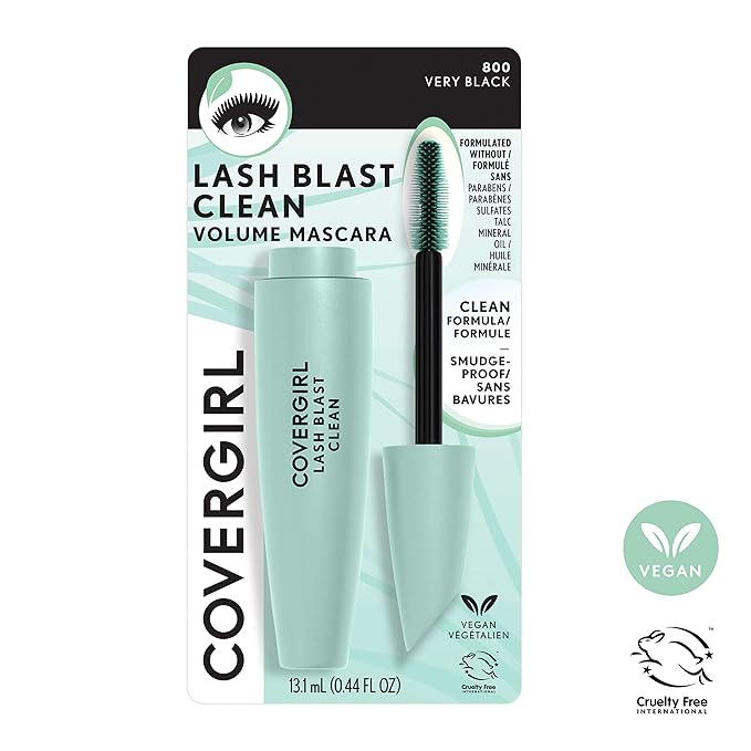 CoverGirl Lash Blast Clean Volume Mascara, Vegan Formula, Volumizing, Smudge-Proof, Cruelty Free, Very Black, 1 Count