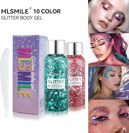 Body Glitter Gel Nail Hair Body Face Flash Eye Shadow Glitter Cream Chunky Glitter Mermaid Scale Sequins Festival Painting Decoration Makeup (06# Purple)
