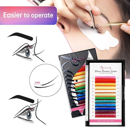 Beauty7 Colored Lash Extensions Rainbow Classic D+ Curl 0.05mm Thickness 13mm Dramatic Eyelashes Ombre 12 Colors