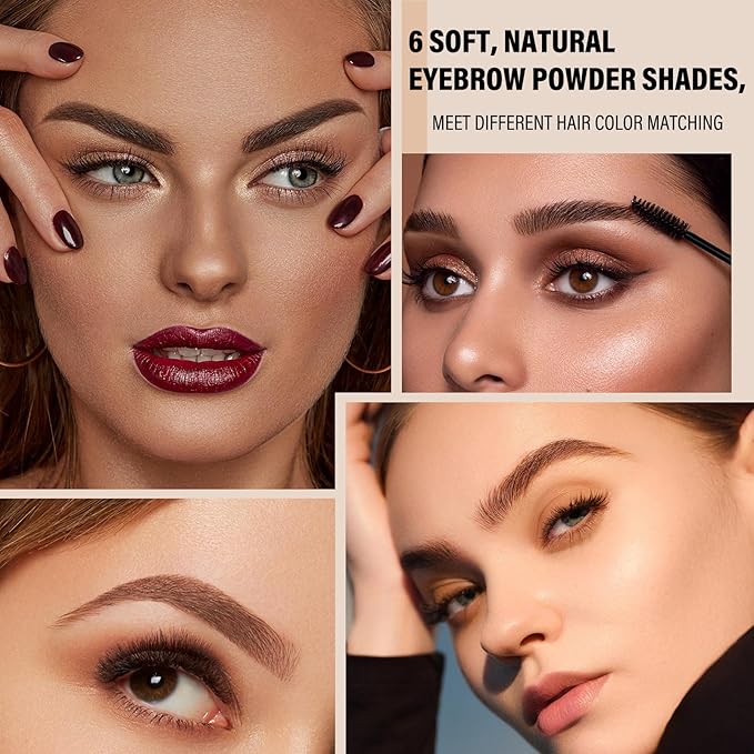 Boobeen Eyebrow Powder, 6-color Eyebrow Makeup Kit with 4 Eyebrow Stencils, 2 Eyebrow Brushes, 1 Eyebrow Pencil and 1 Tweezer, Waterproof Long Lasting Eyebrow Pomade to Define & Shape & Fill Brows