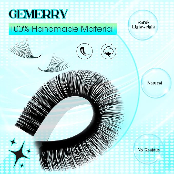 GEMERRY Lash Extension Easy Fan Lash Extensions Rapid Blooming 03 05 07 C/D Curl 8-20mm Volume Lash Extensions Mixed & Single Length Tray Self Fanning Eyelash Extension(0.1-D-8-14)