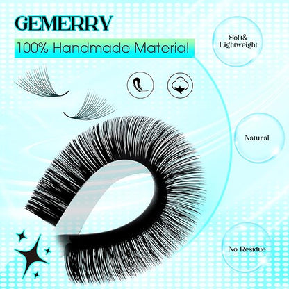 GEMERRY Lash Extension Easy Fan Lash Extensions Rapid Blooming 03 05 07 C/D Curl 8-20mm Volume Lash Extensions Mixed & Single Length Tray Self Fanning Eyelash Extension(0.1-D-8-14)