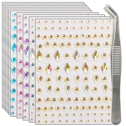 NIACONN 1280 Pcs Multi-Color Hair Jewels Face Gems Stick on, Self Adhesive Glitter Rhinestones Stickers for Women Girls Festival Halloween Makeup & Crafts (Teardrop & Rhombus)