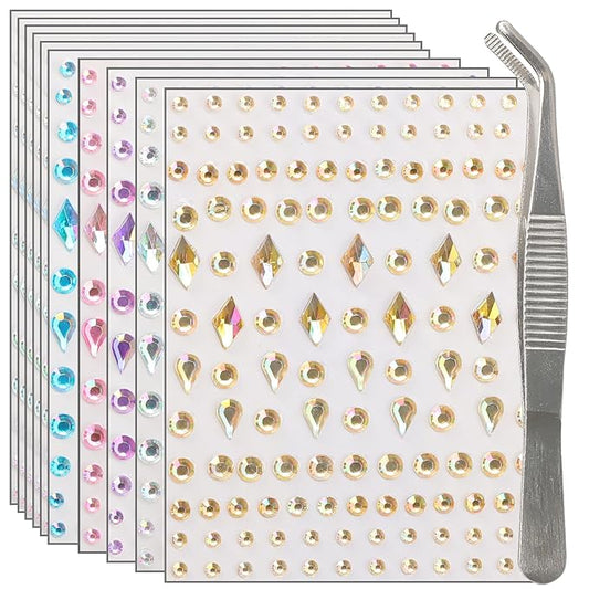 NIACONN 1280 Pcs Multi-Color Hair Jewels Face Gems Stick on, Self Adhesive Glitter Rhinestones Stickers for Women Girls Festival Halloween Makeup & Crafts (Teardrop & Rhombus)