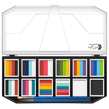 Maydear Face Painting Kit for Kids Adults, 12×10gm Professional Makeup Split Cake Palette, Safe and Non-Toxic Water Based Rainbow Face Body Paint Set with Stencils for Parties, Halloween, Christmas