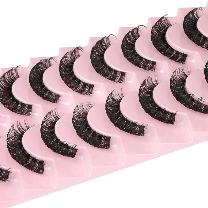 Newcally Lashes Nautral Look False Eyelashes Russian Strip Lashes Mink Wispy Lashes Pack D-curly Thick Full Volume Cat Eye Lashes Look Like Extensions 10 Pairs