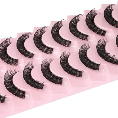 Newcally Lashes Nautral Look False Eyelashes Russian Strip Lashes Mink Wispy Lashes Pack D-curly Thick Full Volume Cat Eye Lashes Look Like Extensions 10 Pairs
