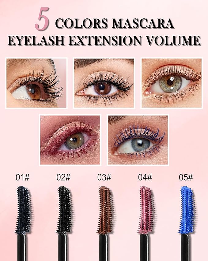 Black Grey Waterproof Mascara, Liquid Lash Extensions Mascara with Dual-Sided Brush, Great for Lengthening and Volumizing Eyelashes, Tubing Mascera Fiber No Clumping, Long Lasting, Smudge-Proof-01
