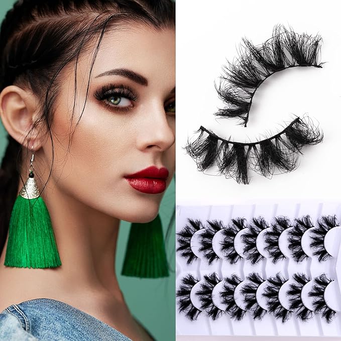 Fluffy False Eyelashes Thick 3D Faux Mink Lashes Wispy Fake Eyelashes Pack - 7 Pairs, Z24