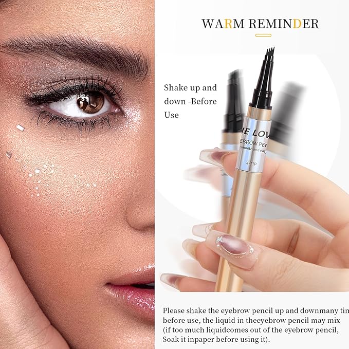 Magic Eyebrow Pencil, 2024 New 3D Microblading Waterproof Eyebrow Pencil, Natural Makeup Fine Stroke Magic Eyebrow Pencil with 4 Micro-Fork Tip for Women(Black)