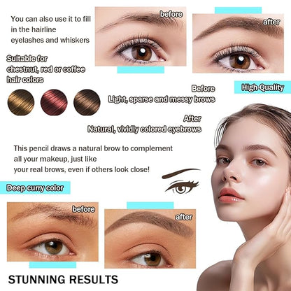 Microblade Eyebrow Pen,4 Tip Eyebrow Pencil,Waterproof Microblading Eyebrow Tattoo Pen,Long Lasting Smudge Proof Eye Brow Pen Pencils for Women(Dark Brown)