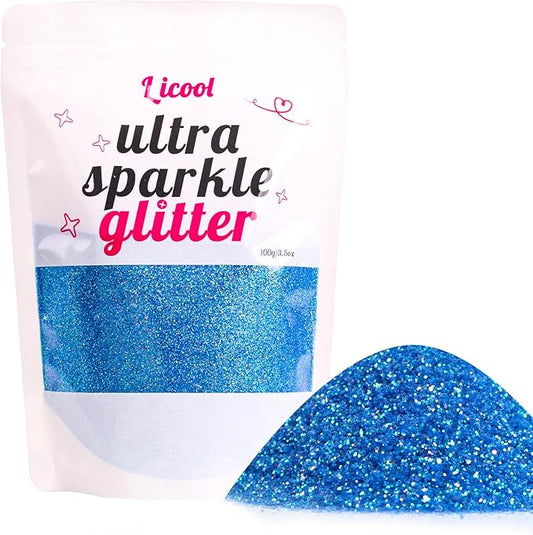 100g/3.5oz Pack Iridescent Rainbow Fine Glitter for DIY Craft, Epoxy Resin, Tumblers, Festival Decoration, Makeup, Body, Eye, Nail Art (Iridescent Magic Blue)