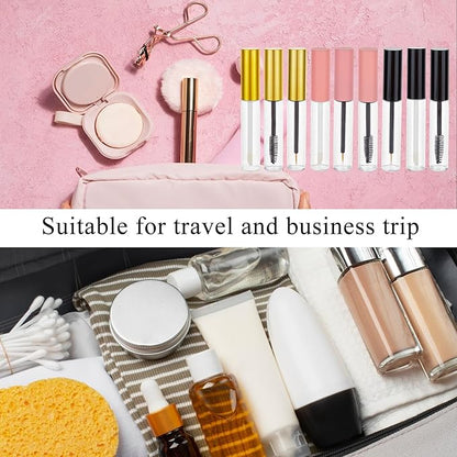 NICENEEDED 9 Pcs 10ml Empty Mascara Tube and Wand with Eyeliner Tube, Eyelash Eyeliner Lip Gloss Tube, Refillable Mascara Container Eyeline Plastic Container Bottle with Rubber Inserts, 3 Colors