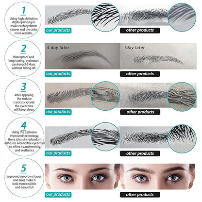 Brown Eyebrow Tattoo 66 Pairs, Hair-Like Popular Fake Eyebrows Waterproof Lasting 4D Realistic Makeup Tattoo Arch Style, Eyebrow Transfer Stickers for Women Girls