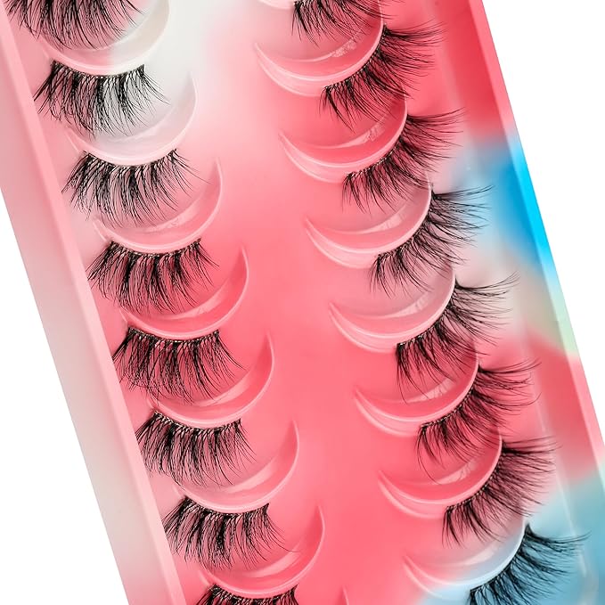 HICOCU Half False Eyelashes Clear Band Russian Strip Lashes D DD Curl Fluffy Mink Lashes Natural Wispy Mink Eye Lashes Pack Reusable Fake Eyelashes Extension 10 Pairs… (HAY-ZM5)
