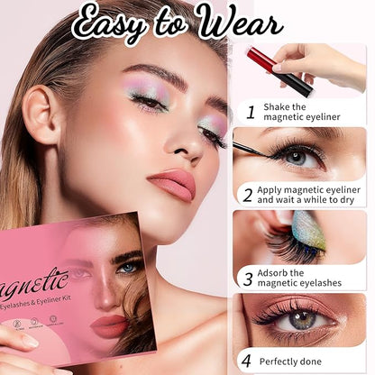 [10 Pairs] Magnetic Eyelashes and Eyeliner Kit, Reusable Magnetic Lashes with Eyeliner and Tweezers, 3D Natural Look False Eyelashes (10 PAIRS)