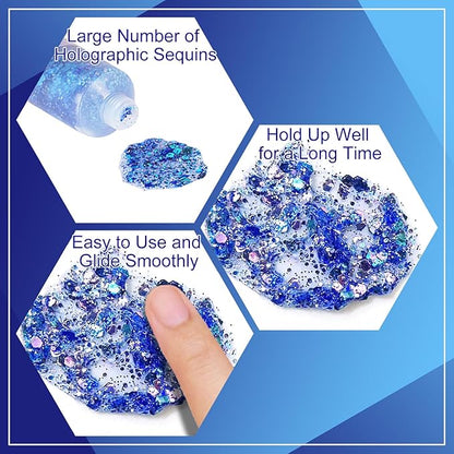 MEICOLY Chameleon Blue Body Glitter,Chunky Face Glitter Gel,Color Changing Mermaid Singer Concerts Glitter,Sparkling Glitter for Face Body Hair,Halloween Festival Party Glitter Makeup,50ml