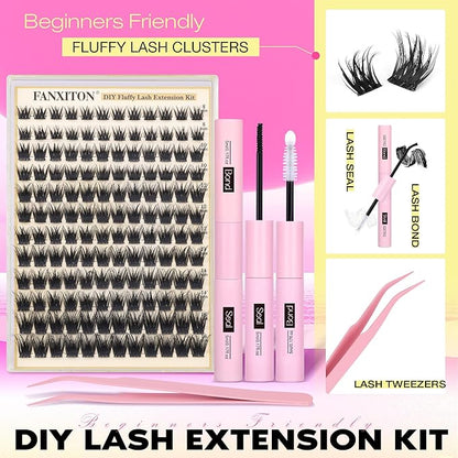 Wispy Lash Clusters Kit Lash Extension Kit Natural Cluster Lashes D 8-16mm Clusters Eyelash Extensions Thick Lashes Cluster Flat Individual Lashes with Lash Bond and Seal Tweezers