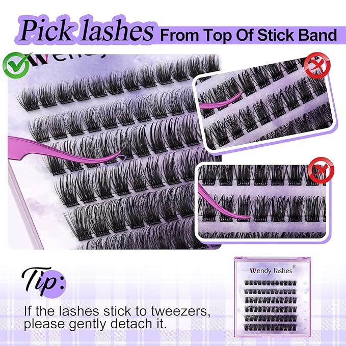 Self Adhesive Eyelashes Kit DIY Eyelash Extension Reusable Adhesive Eyelashes Press On Falsies No Glue No Remover Needed Self Stick Cluster Lashes and Tweezers(C02-0.07D Kit,10-18mm)