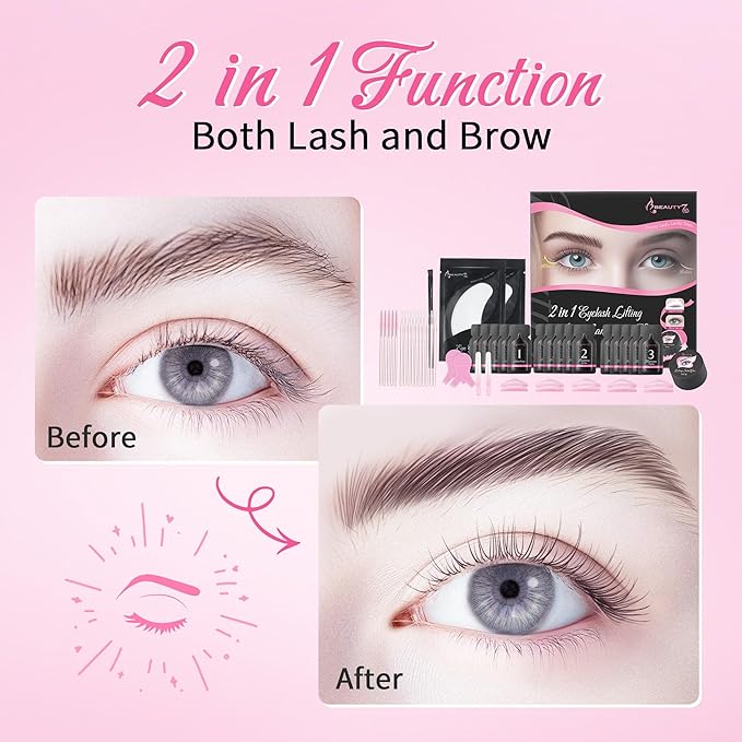 Beauty7 Upgraded 2 in 1 Lash Lift& Eyebrow Lamination Kit Eyelash Balm Lash Perm Kit Eyelash Lifting Lash Curling Semi-Permanent Curling Perming Wave Professional Salon at Home
