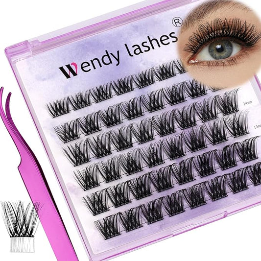 Self Adhesive Eyelashes Kit DIY Eyelash Extension Reusable Adhesive Eyelashes Press On Falsies No Glue No Remover Needed Self Stick Cluster Lashes and Tweezers(ZW03-0.07D Kit,10-18mm)
