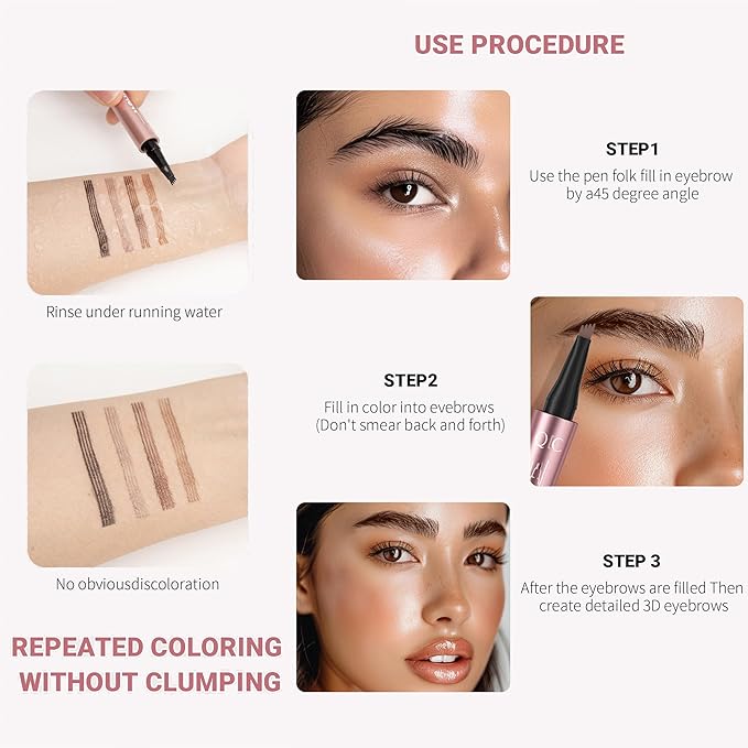 3D Waterproof Microblading Eyebrow Pen,Micro 4 Point Eyebrow Pencil for Women Brown, Long-lasting Natural Smudge-proof Precision Magical Microblade Brow pen (4# Black)