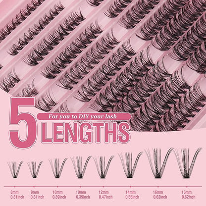 Lash Clusters 300PCS 30D 40D 50D Mixed Volume Wispy Eyelash Extensions 8-16mm D Curl Cluster Lashes Natural Look Professional DIY False Eyelashes Clusters