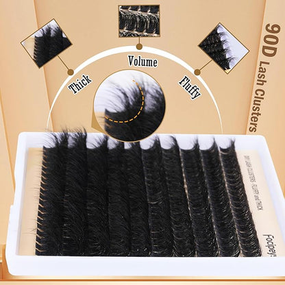 DIY Eyelash Extension Kit Volume Thick Lash Clusters Kit 10-18mm Thick Lash Extensions 90D Individual Eyelashes Extensions Kit with Lash Bond, Lash Remover, Lash Applicator (90D-D Curly-200Pcs)