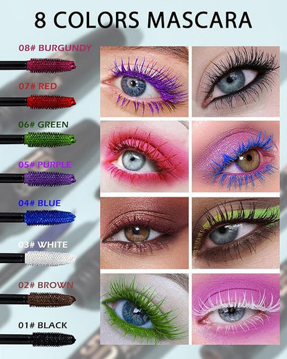 White Waterproof Mascara Primer for Eyelashes, 5D Silk Fiber Lash Extension Colored Tube Mascara with Eyelash Brush, Long Lasting Smudge-proof Volumizing Lengthening, Eye Makeup Party Gift for Women