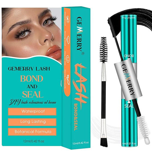 GEMERRY Lash Bond and Seal 12ml Mascara for Lash Clusters and Clusters Glue - Strong Hold for 72-96 Hours - Self Use at Home