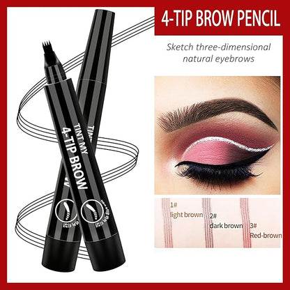 2024 New Magic Eyebrow Pencil, 3D Waterproof Microblading Eyebrow Pencil Contouring Pen, 4-point Brow Lifter, Natural Fine Stroke Microblading Eyebrow Pencil(Black&Light Brown)