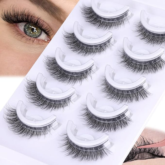 Natural Self Adhesive Eyelashes Pre Glued Lashes Cat Eye Reusable Self Adhesive Lashes No Glue Needed Press On Lashes without Eyeliner D-curly Wispy Strip False Eyelashes Natural Look by YDAGKH