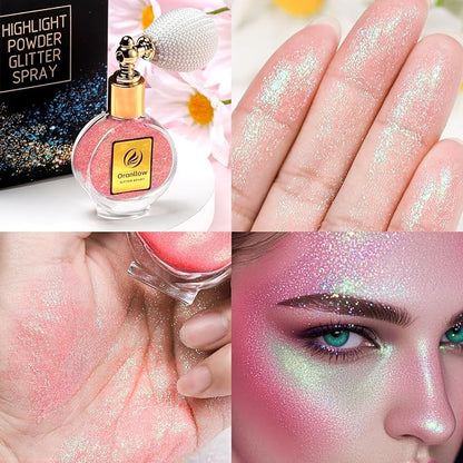 Pink Body Glitter Spray - Holographic Shimmer Spray Powder Sparkle for Hair and Body, Face, Clothes, Nail Art Crafts Design, Halloween and Easter Festival Makeup