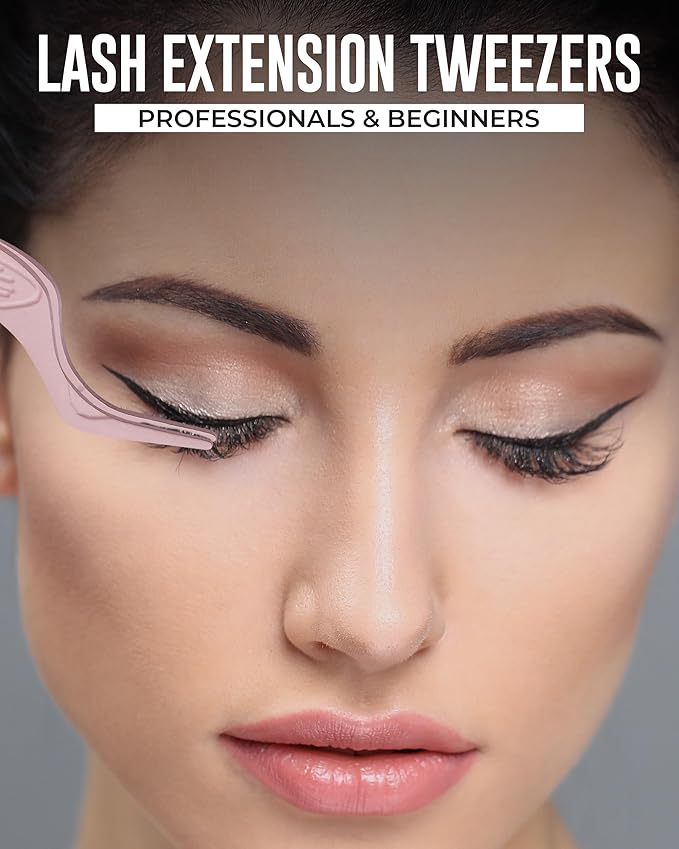Eyelash Applicator Tool in Leather Case -Best Lash Cluster Applicator-with Stainless Steel Curved Design Lash Applicator Use for Wisps Lashes(Nude)