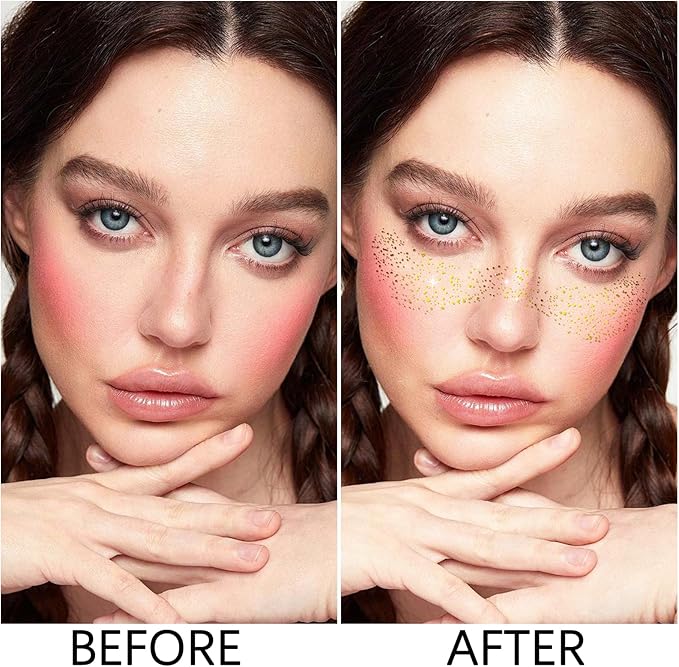 10 Pcs Face Glitter Freckles Patches, Gold Sparkle Face Makeup Patches, Long-Lasting Waterproof for Women