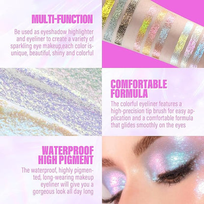 Multichrome Liquid Eyeshadow Set,3 Colors Multi-Dimensional Eye Liner Makeup,High Pigment Waterproof Metallic Eyeshadow,Ultre Fine Tip Glitter Eyeshadow (07 bronzer+08 armor+09 gold)
