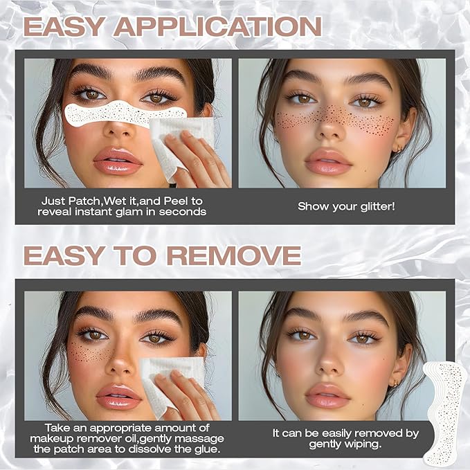 24 Pcs Glitter Freckles Face Tattoo,Brown Face Glitter Makeup Patches Cute Sparkle Freckles Patches Waterproof Makeup Speckles for Face Accessories for Women Girls
