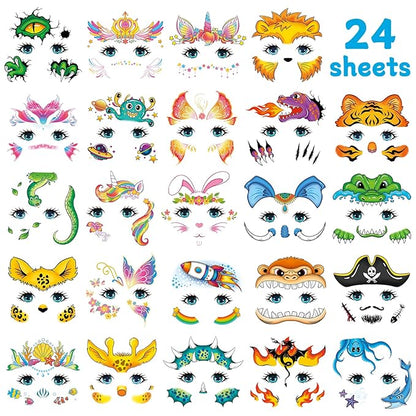 EMOME Face Tattoos for Kids - 48 Sheets Party Pack, Face Paint Tattoos Makeup for Boys and Girls Birthday Party Supplies Games, Face Tattoo Stickers for Kids Party Favors Goodie Bag Stuffers