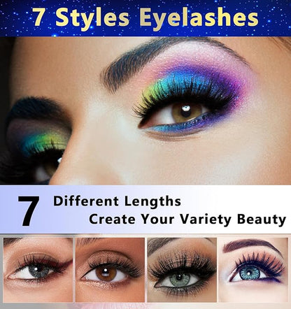 Magnetic Natural Eyelashes, 7 Pairs 10 Magnets Reusable Magnetic Eyelashes with Eyeliner - Different Lengths DIY at Home
