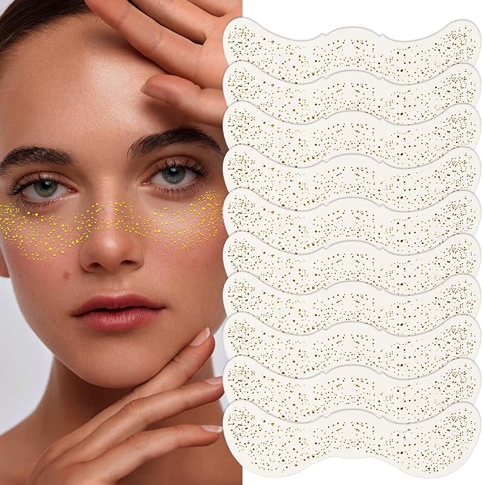 10 Pcs Face Glitter Freckles Patches, Gold Sparkle Face Makeup Patches, Long-Lasting Waterproof for Women