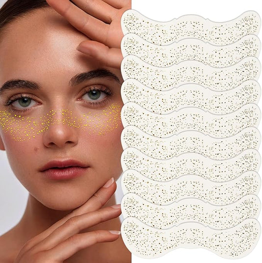 10 Pcs Face Glitter Freckles Patches, Gold Sparkle Face Makeup Patches, Long-Lasting Waterproof for Women