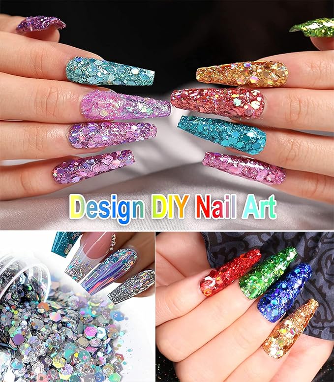Holographic Chunky Glitter, 100g Lavender Cosmetic Craft Glitter for Epoxy Resin, Nail Sequins Iridescent Flakes, Body, Face, Hair, Nail, Glitter Slime Making