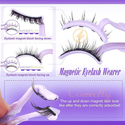 Natural Lashes Magnetic Eyelashes without Eyeliner No Glue Needed Magnet Lash with Applicator Strip Reusable Eyelash Magnetc 1 Pair